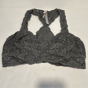 Free People Intimately Galloon Bralette Gray Floral Lace, Feminine, Size L